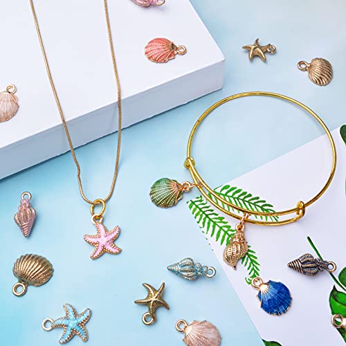60pcs Alloy Ocean Starfish Seashell Conch Charms Colorful Enamel Ocean Life Sea Animal Pendants Charms Craft Supplies for Woman DIY Jewelry Making Birthday Wedding Party Favor Gifts