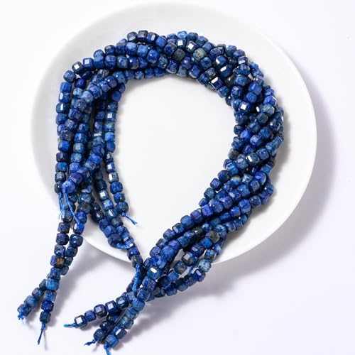 Natural Faceted Lapis Lazuli Cube Stone Beads 5-5.5mm 60pcs/str Loose Square Semi Gemstone Stone Beads for Making Bracelets Necklace Earrings - color: Lapis Lazuli