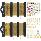 18K Gold Necklace Chain Kit for Jewelry Making, 20 Feet DIY Bracelet Chains with Jump Rings, Lobster Clasps, Connectors, Jewelry Pliers, 30 Colorful Graphic Charms & 36 Letter Pendants - color: 18k Gold-20 Feet 6 Rolls+Pendants