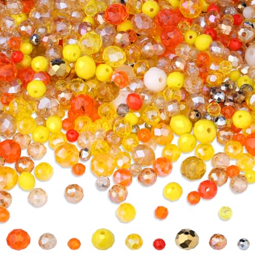 ZHIYUXI 1100PCS 4mm 6mm 8mm Gold and Orange Faceted Glass Beads for Jewelry Making Crystal Assorted Suncatchers Glass Beads for Bracelet Making Necklaces Accessories - color: E-Gold