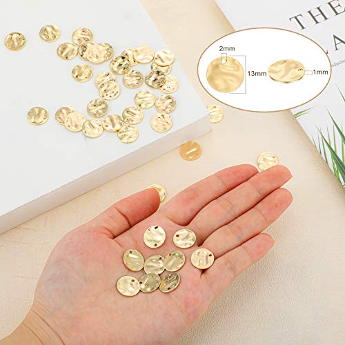 100 Pieces Gold Coin Charms for Jewelry Making, 13mm Gold Stamping Blanks Round Flat Coins Charms for Disc Earring Necklace Bracelet DIY Craft Supplies