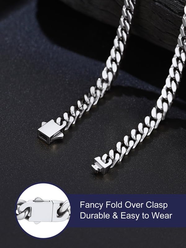 Bandmax Mens Stainless Steel Chain Necklaces 5MM/7MM/9MM/12MM Chunky Miami Cuban Link Chain Necklace Silver/Gold Plated/Black Chains for Men 18"-30" - color: 01 5MM-Silver Tone, size: 26 Inch (66cm)