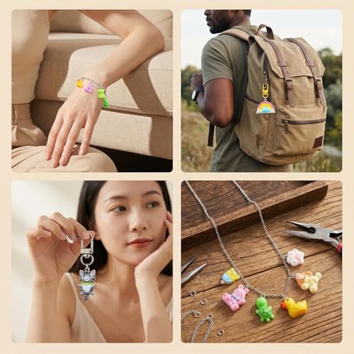 Keychain Charms Bulk 30pcs mixed Cute 3D Charms for Keychain Making for Bracelet Earring Jewelry Making DIY Crafts Includes Animal Food Fruit Flower Designs - color: Animal Mix