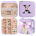 AYGXU Travel Jewelry Box for Women and Girls - Small Case With Initial A-Z - Teacher Gifts - color: purple, size: X
