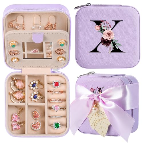 AYGXU Travel Jewelry Box for Women and Girls - Small Case With Initial A-Z - Teacher Gifts - color: purple, size: X
