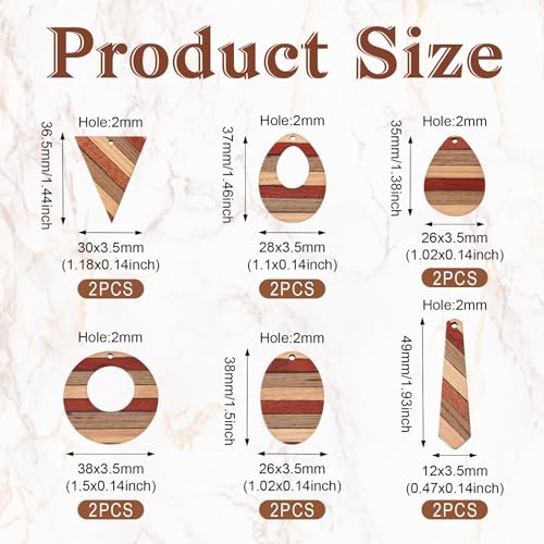 Beadthoven 12pcs/6 Pairs Natural Wood Charms DIY Earrings Pendants Colorful Striped Dark Red Rustic Wooden Pendants Mix Wood Pieces for DIY Jewelry Making Bohemian Earrings Necklace Accessories - color: Dark Red Brown