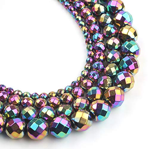 Song Xi Faceted Multicolor Hematite Loose Beads for Jewelry Making 8mm 15inches Beads - color: faceted multicolor hematite, size: 8mm