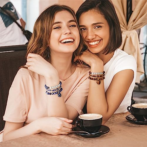 Vinswet Healing Crystal Beaded Bracelets for Women,Natural Amethyst Gemstones Bracelet,Anxiety Stress Relief Heart Charm Bracelet Handmade purple Jewelry Gifts for Women - color: Tiger eyes&Moonstone