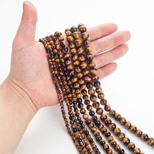 100Pcs Natural Stone Beads 6mm Yellow Tiger Eye Round Gemstone Loose Beads with Elastic Bracelet String for Bracelets Necklace Jewelry Making - color: Yellow Tiger Eye, size: 6mm