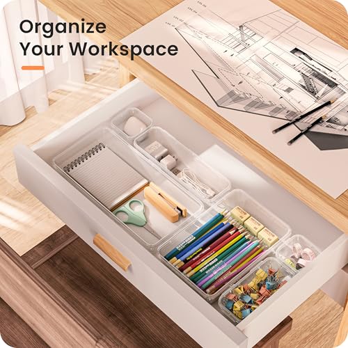 【Military Grade】A-LuGei Drawer Organizer,【𝟱𝗦𝗶𝘇𝗲】Makeup organizer,【Holds 177 Items】Bathroom Organizers and Storage,Organization and Storage,Desk Drawer Organizer for Vanity【Clear】