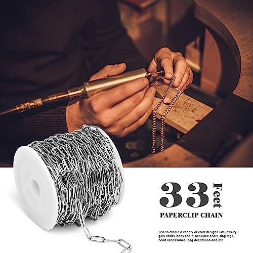 [33 Ft] Stainless Steel Paperclip Chains Roll, 4.3mm Width 304 Stainless Steel Oval Link Chains Spool Bulk for Jewelry Making - color: 4.3mm width