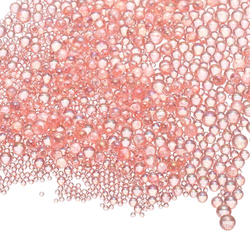 Iridescent Glass Tiny Bubble Beads, 0.4-3mm 20g No Hole Micro Mini Round Coral Pink Water Droplets Beads - Applications: for Resin Filler, Nail Art, Dollhouse Bath Tub, 2-Pieces - color: Coral Pink, size: φ0.4-3mm