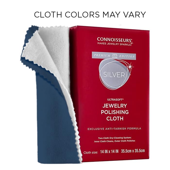 CONNOISSEURS Premium Edition Extra Large Polishing Cloth for Silver Jewelry - Ultrasoft Fabric with Anti-Tarnish Formula - 14x14 Inches - style: 14 x 14 Inches - Silver