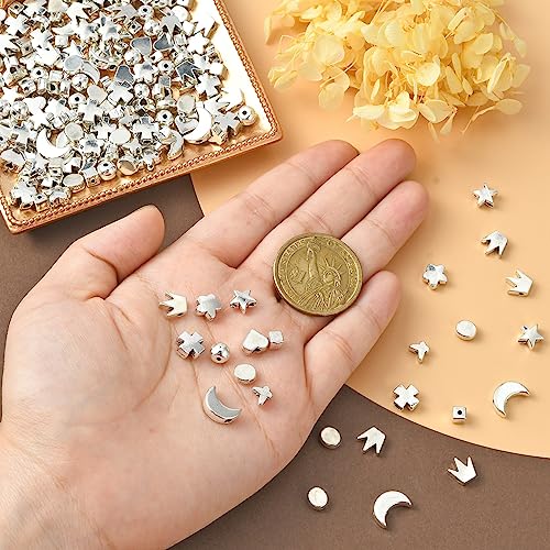 DanLingJewelry 200Pcs 10 Styles Tibetan Style Antique Silver Loose Spacer Beads Heart Star Cross Moon for Jewelry Crafting Making DIY - color: 200pcs - mix