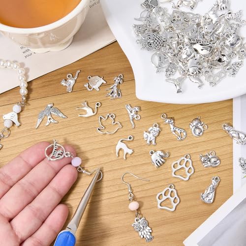 Charms for Jewelry Making Bulk Antique Silver Tibetan Alloy Pendants Love Word for Earring Bracelet Necklace - style: Animal