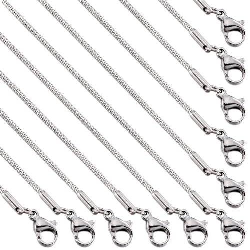 SUNNYCLUE 12 PACK 18 Inch/ 0.45m 1mm Silver Snake Chain Necklaces Bulk Stainless Steel Necklace Making Chain Metal Lobster Claw Clasps Cable Chains for Jewelry Making Supplies Women Adult Diy Craft - color: Silver