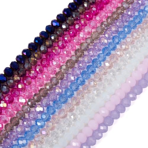 Elecrelive 1420pcs Faceted Glass Beads 4mm Briolette Rondelle Beads Crystal Loose Beads for DIY Beading Bracelet Necklace Jewelry Making - color: 12 Colors, size: 4x3mm