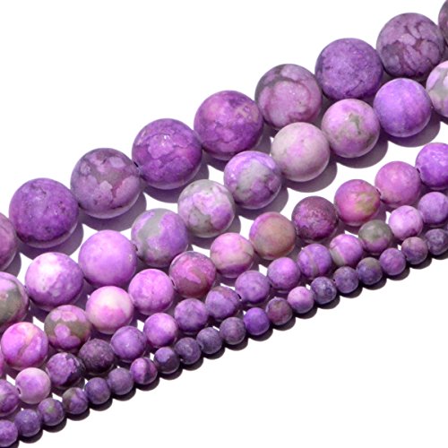 AD Beads Beautiful Natural Matte Gemstone Round Spacer Loose Beads 4-12mm (6mm, 07 Matte Purple Jasper) - color: 07 Matte Purple Jasper, size: 6mm