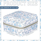 Blue Floral Travel Jewelry Case Quilted Small Jewelry Organizers and Storage Box Gifts with Mirror for Women Girls to Organize Rings, Necklaces Earrings Bracelet Little Accessories Holder