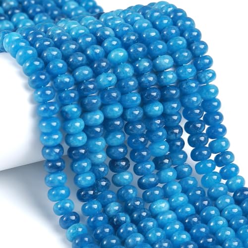 76pcs 5x8mm Natural Stone Cyanite Blue Jade Rondelle Spacer Loose Beads Abacus Disk Stone Round Loose Gemstone Beads for Jewelry Making DIY Bracelet Necklace - color: Cyanite Stone