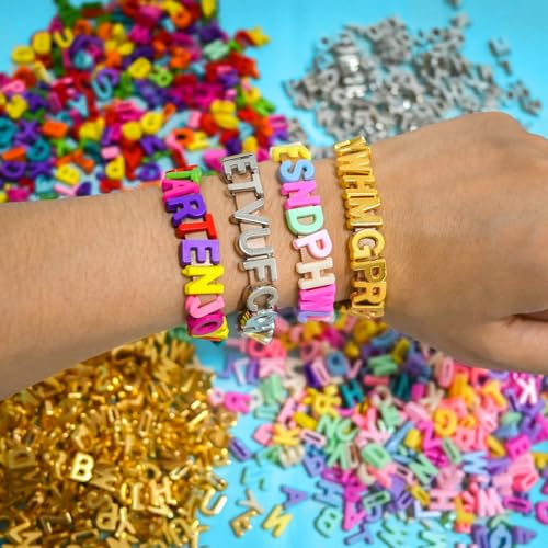 300+ Pieces 9x12mm Big Large Alphabet Letter Beads Charms A-Z Mixed Plastic Shape Loose Bead for Jewelry Making Bracelets Necklaces Key Chains (Golden) - color: Golden, size: 300 Pieces