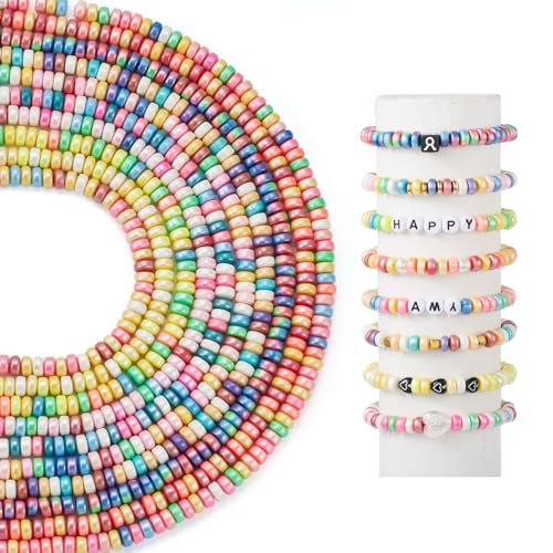 Pandahall 10 Strand Rondelle Heishi Polymer Clay Beads - Flat, Colorful, 6mm Vinyl, Round, Spacer for Jewelry Making - color: 10 Colors - Rondelle