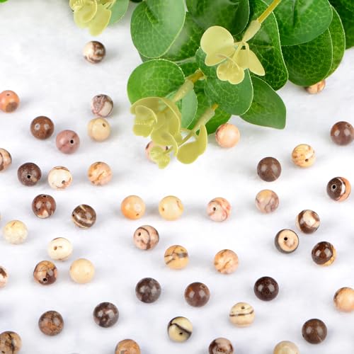 4mm 200pcs Natural Stone Round Beads Genuine Stone Beading Loose Gemstone DIY Charm Smooth Beads for Bracelets Necklaces Earrings Hole Size 1mm (Brown Zebra Jasper 4mm) - color: Brown Zebra Jasper, size: 4mm