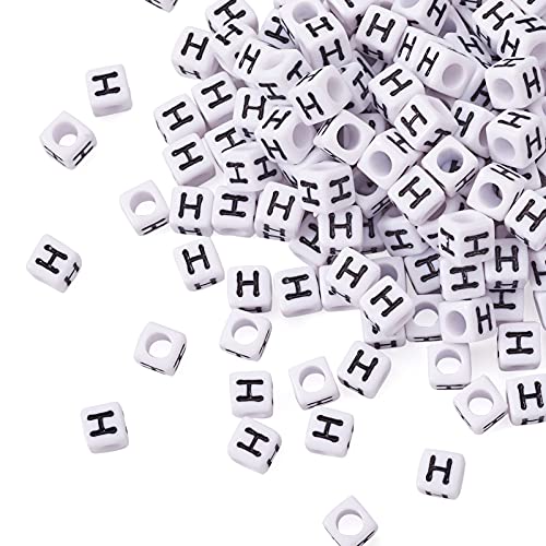 FASHEWELRY 300Pcs Cube White Acrylic Letter Beads 6x6mm Letter H Alphabet Beads for DIY Bracelet Necklace Jewelry Making - color: Letter H, size: 6x6x6mm
