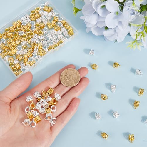 1 Box 160Pcs Gold Bail Spacer Bead Silver Tube Bails Bulk Clasp Bail Bead Charms Connector Tibetan Style Link European Alloy Loop Loose Spacer Beads for Jewelry Making Bracelet Necklace Craft - color: Gold, Silver