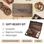 Geezon Navis Bracelet Making Kit - 10mm Natural Wooden Beads with Letters & Stone Beads - 296pcs in 16 Colors - DIY Jewelry Making Starter Kit Adult Men Women Birthday Mothers Day Gift Craft