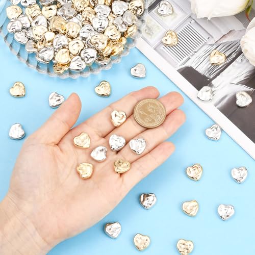 1 Box 200PCS Plastic Heart Shaped Beads with Small Holes Gold Silver Handmade Spacer Loose Platinum Hearts Shape Bead Charms Bulk for Jewelry Making Necklaces Bracelets Diy Craft Supplies - style: Heart