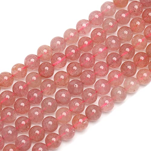 70PCS Natural 8MM Healing Gemstone, Strawberry Quartz Energy Stone Round Loose Beads, Semi-Precious Crystal Beads with Free Elastic String for Jewelry Making DIY - color: Strawberry Quartz