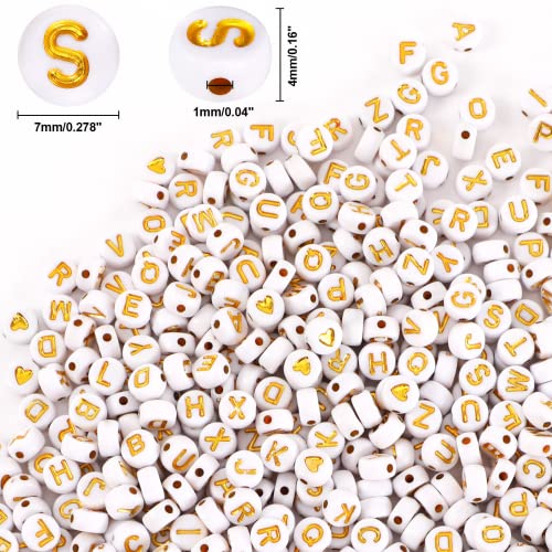 DECYOOL Letter Beads, 1900Pcs 4×7mm White Gold Acrylic Alphabet Beads with 1 Roll Elastic String for Bracelet Necklace Jewelry Making Supplies - color: White