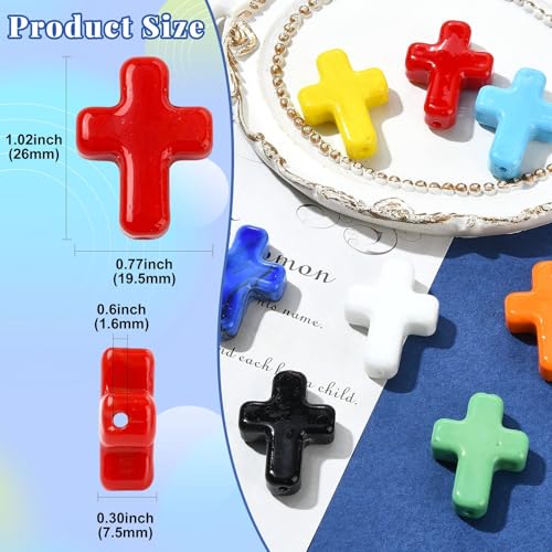 Stiesy Handmade Lampwork Glass Cross Beads, 8Pcs Crucifix Spacer Loose Beads Bulk for Jewelry Making, DIY Christian Rosary Necklace and Keychain Craft - color: Cross-8 Colors-8pcs