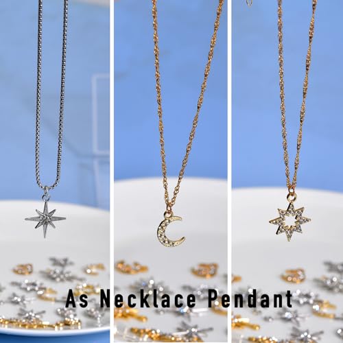 stino 48/56 Pieces Jewelry Celestial Charms Set, Silver & Gold Plated Moon Star Sun Pendants, DIY Jewelry Making Accessories - style: Rhinestone