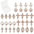 SUNNYCLUE 1 Box 32Pcs 8 Styles Evil Eye Connectors Golden Plated Rhinestone Cross Oval Hamsa Hand Flat Round Tree of Life Links Charms Lucky Chakra Pendants for Jewelry Making Charms Bracelets Crafts - color: 32pcs Rhinestone Cross Charms and Evil Eye Cha