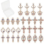 SUNNYCLUE 1 Box 32Pcs 8 Styles Evil Eye Connectors Golden Plated Rhinestone Cross Oval Hamsa Hand Flat Round Tree of Life Links Charms Lucky Chakra Pendants for Jewelry Making Charms Bracelets Crafts - color: 32pcs Rhinestone Cross Charms and Evil Eye Cha