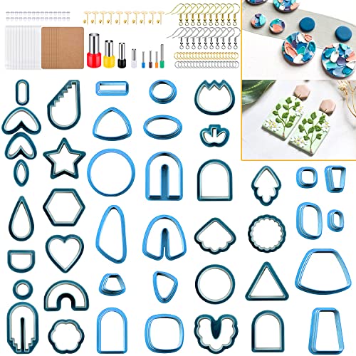 PTFJZ Polymer Clay Cutters for Earring Making - 160pcs Clay Tools Set with Earrings Accessories, 42+8pcs Different Shape Plastic Clay Cutters (Style B-Blue) - color: Style B-Blue