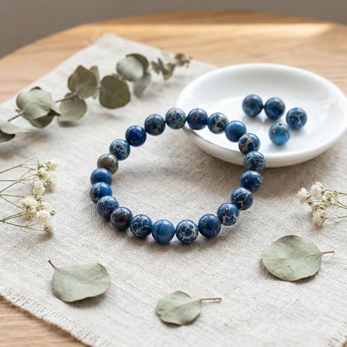 Yochus 60pcs Blue Sea Sediment Beads，6mm Healing Power Natural Stone Round Loose Beads for Jewelry Making Earring Necklace DIY Crafts - color: Blue Sea Sediment, size: 6mm 60beads