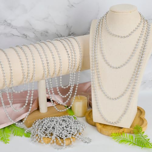 Huskein 100 PCS Mardi Gras Beads Bulk, 33" Round Xmas Beaded Necklaces, Christmas Beads, Parade Accessories Set for Festive Event Carnival Party Supplies Favors - color: Silver