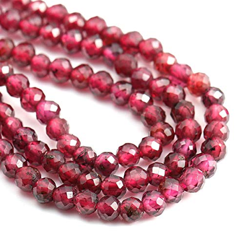 2 Strands Natural Stone Beads Garnet Gemstone Faceted Loose Beads for Jewelry Making Necklace Length 15" Size 3mm - size: 3mm