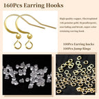 160 PCS/80 Pairs 14K Gold Tone and Silver Earring Hooks Hypoallergenic Ear Wires Fish Hooks with 100 PCS Silicone Earring Backs and 100 PCS Jump Rings Gold Earring Findings for DIY Jewelry Making - color: C style-14K Gold + Silver Earring Hooks