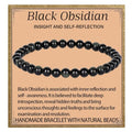 LPBeads Handmade Natural Gemstone Stretch Elastic Bracelet Healing Crystal Round Stone Beads Jewelry Gifts for Women Men - color: Black Obsidian, size: 6mm