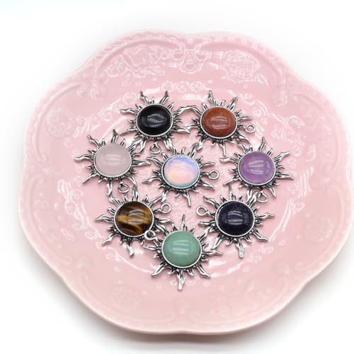 LHJ 10 Pcs Healing Crystal Pendants Sun Shining Shape Natural Gemstone Vintage Charms for Jewelry Making Necklace Gift