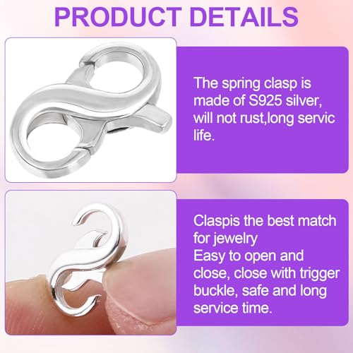 Pndeyo 925 Sterling Silver Lobster Claw Clasps, Hypoallergenic Necklace Enhancer Shortener, Double Opening Spring Rings Clasp Connector Carabiner for Bracelet Anklet Jewelry Making - color: Silver-1pc-0.51"×0.35"