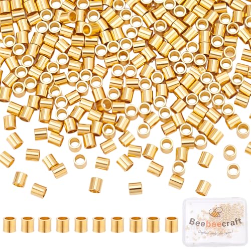Beebeecraft 1 Box 300Pcs Crimp Beads for Jewelry Making 201 Stainless Steel Tube Crimp End Spacer Beads for DIY Earrings Bracelet Necklace - size: 1.5x1.5mm