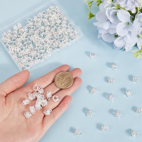 1 Box 160Pcs Bail Tube Beads Silver Bail Bead Bulk Textured Tibetan Alloy Tube with Loop Connector Pendant Links Charms Hanger Spacer for Jewelry Making Bracelets Earrings DIY Crafts - color: Silver