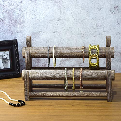 Ikee Design Wooden 2-Tier Bar Bracelet Bangle Jewelry Holder Stand Display Organizer, Wood Bracelet Bangle Holder, Coffee Color, 11.75 W x 5.37 D x 8 H in - color: Coffee