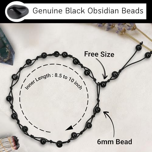 Amazing Gemstone Crystal Anklet Ankle Bracelets for Women - Waterproof Beaded Healing Crystal Anklets, Plus Size Chakra Gemstone Bead Anklet - color: Black Obsidian, style: Hand Knotted