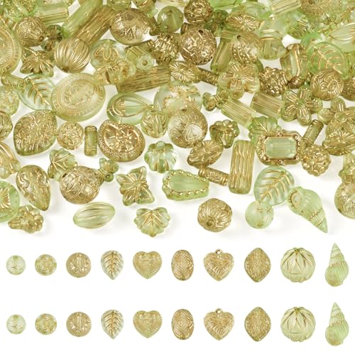 Beadthoven 90-100pcs Assorted Bohemia Acrylic Beads Transparent Kawaii Aesthetic Beads Heart Flower Bow Round Metal Enlaced Czech Beads Bulk for Bracelet Earrings Necklace DIY Craft Spring Green - color: Spring Green